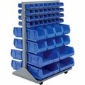 Global Industrial Mobile Double Sided Floor Rack, 88 Blue Stacking Bins 36 x 54 500164BL